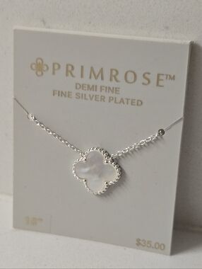 Primrose Silver Plated Mother of Pearl Clover Necklace